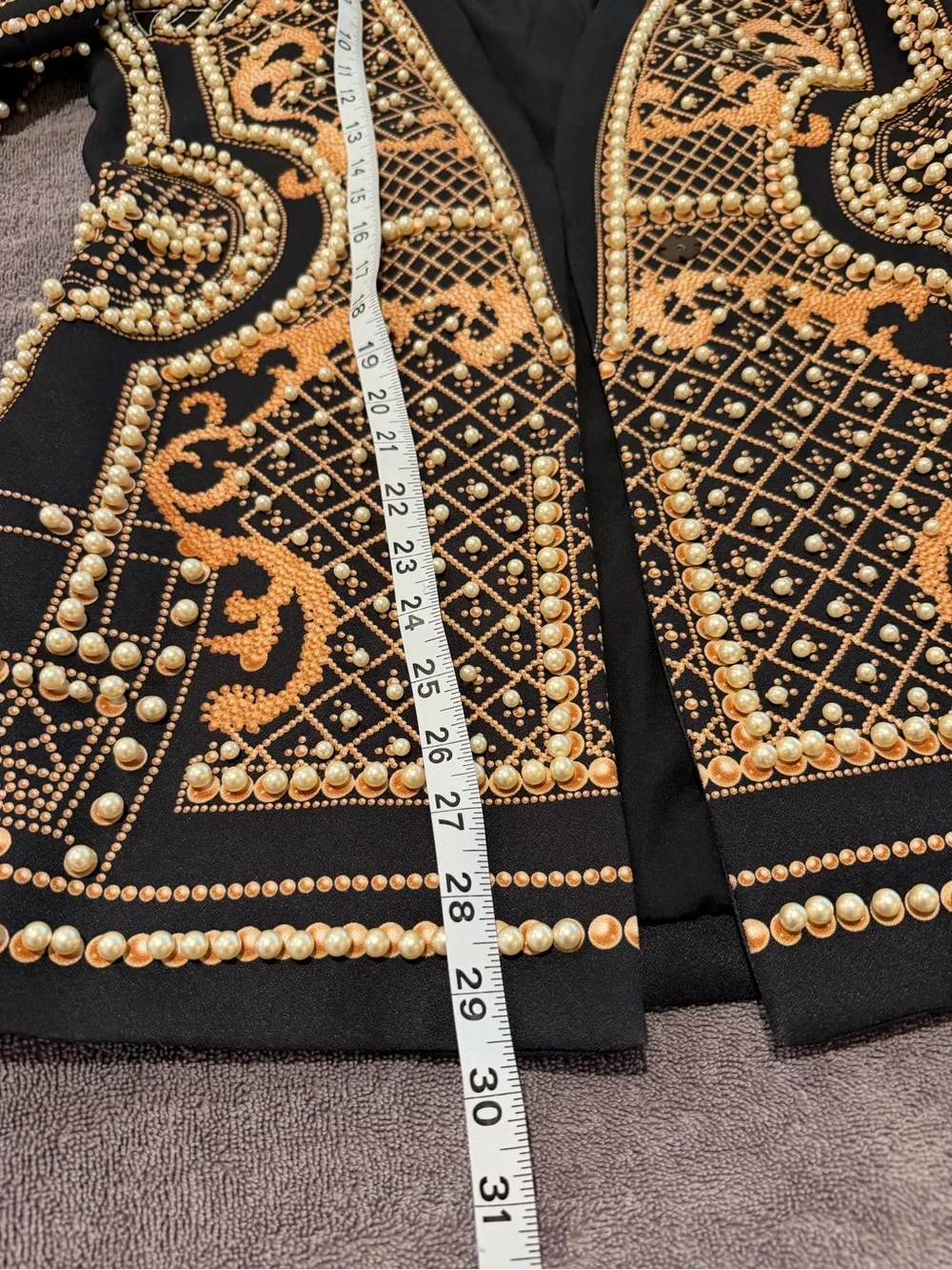 Black and Gold Embellished Open-Front Sweater Jacket woman size Large beaded - Picture 10 of 13